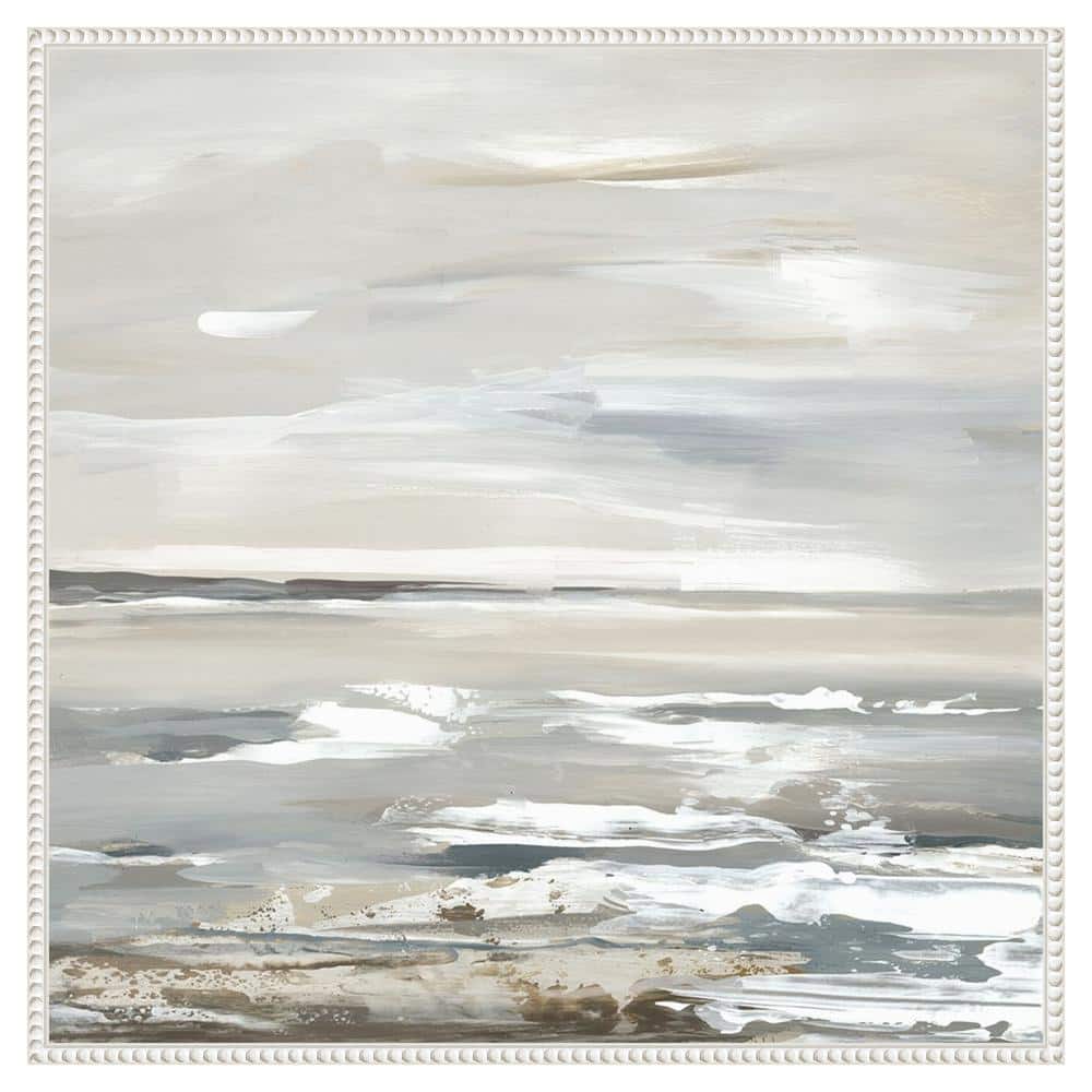 Oceanic Dreams Abstract Coastal Canvas Wall Art in White Frame