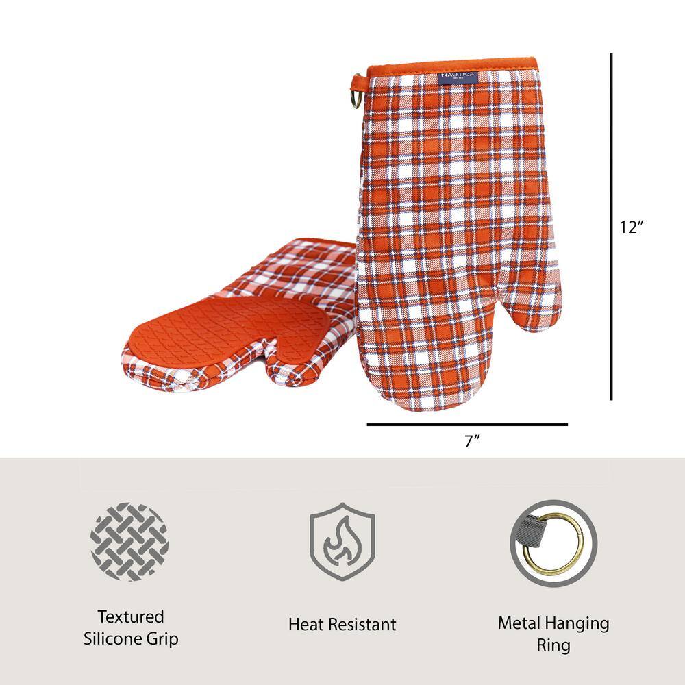 Red Plaid Cotton Oven Mitts with Silicone Palm, Set of 2