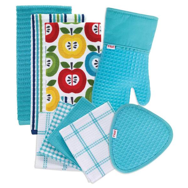 RITZ T-Fal Breeze Cotton Apples Print and Solids Kitchen Textile Set (Set of 9)