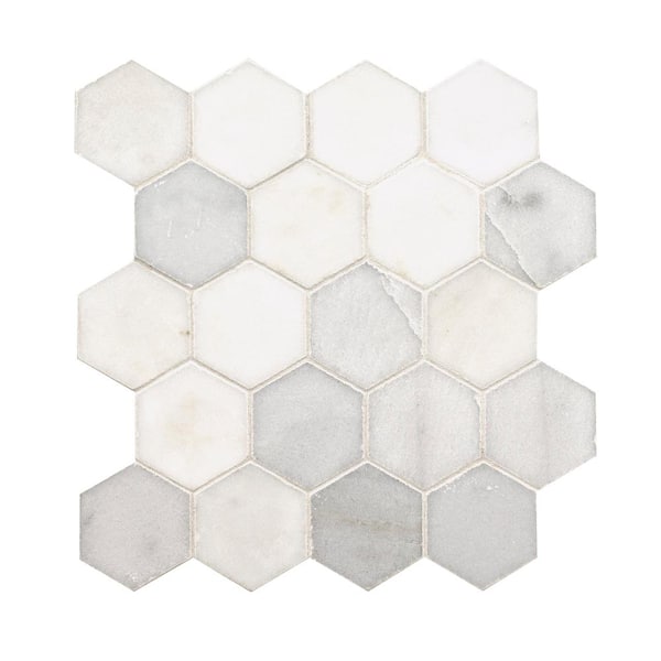 MSI Take Home Greecian White Hexagon 4 in. x 4 in. Polished Marble Mesh-Mounted Mosaic Tile Tile Sample