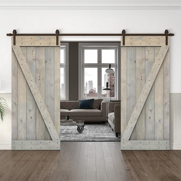 Calhome 60-in x 84-in Smoke Gray Wood Double Barn Door (Hardware Included) | CN+(2)SAB-79+B30SKG