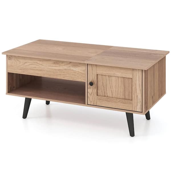 Costway 39.5 in. Natural Rectangle Wood Coffee Table