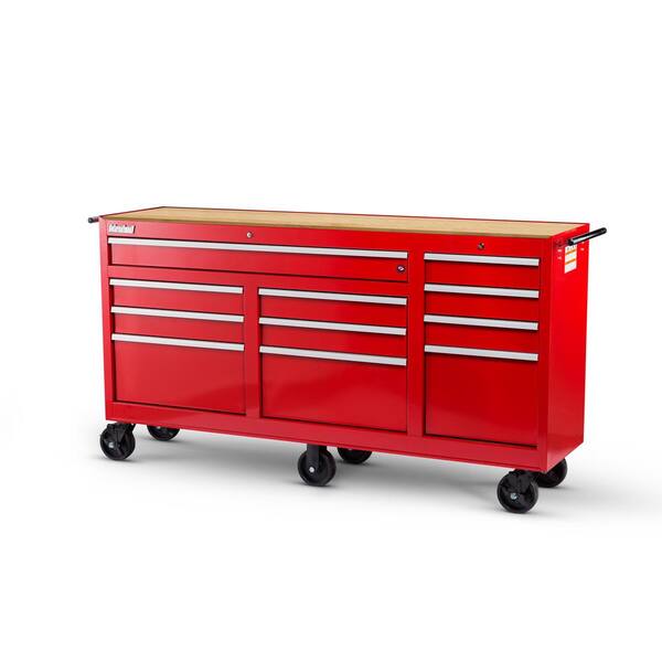 International Workshop Series 73 in. 11-Drawer Cabinet with Wood Top, Red