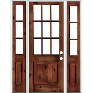 70 in. x 96 in. Rustic Knotty Alder Clear 9-Lite Red Chestnut Stain Wood Left Hand Single Prehung Front Door/Sidelites