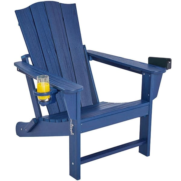 Yaheetech Adirondack Chair Outdoor Patio Folding Fire Pit Chair w/ Cup Holder, Phone Holder, Wine Glass Holder, Navy Blue