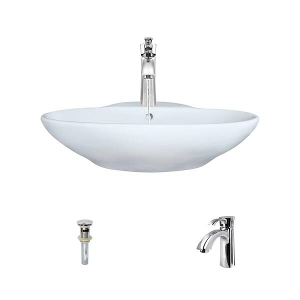 MR Direct Porcelain Vessel Sink in White with 725 Faucet and Pop-Up Drain in Chrome