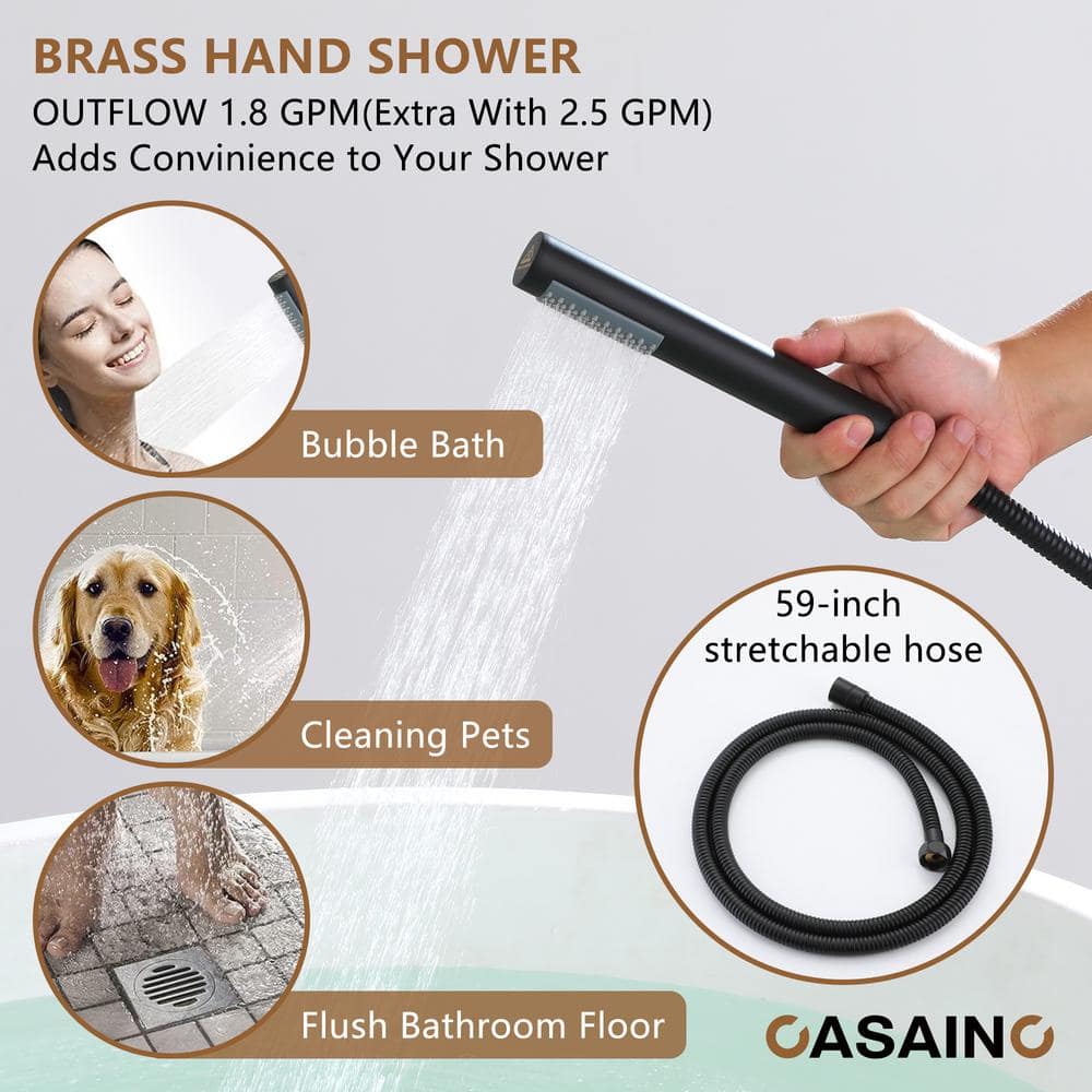 Matte Black Freestanding Tub Filler Faucet with Handheld Shower