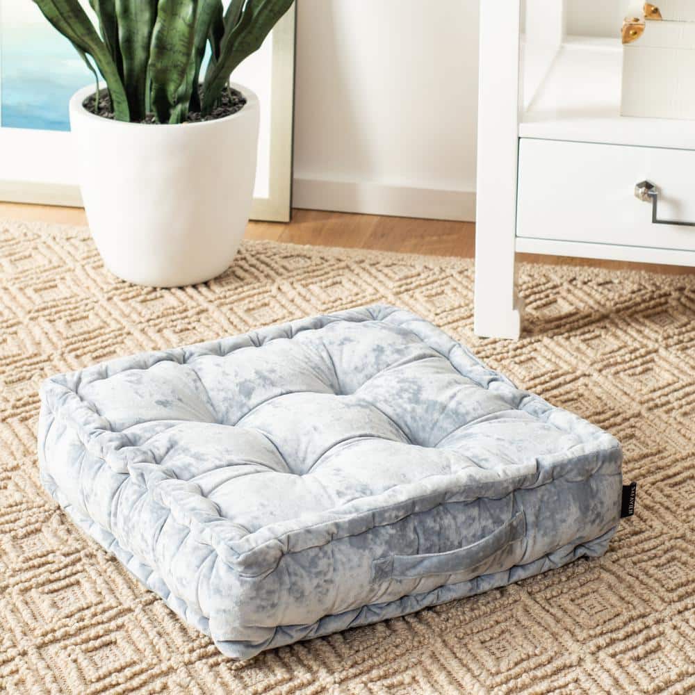 Belia Light Grey Velvet Tufted Square Floor Pillow