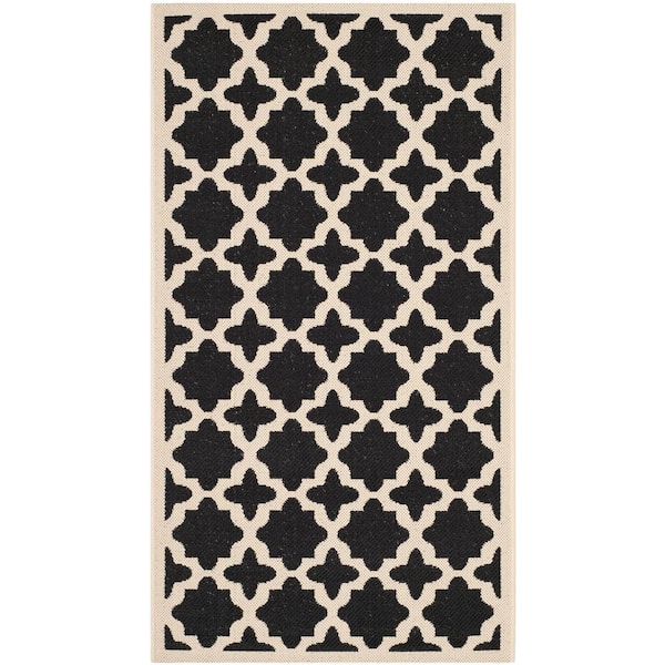SAFAVIEH Courtyard Black/Beige Doormat 3 ft. x 5 ft. Geometric Indoor/Outdoor Patio Area Rug