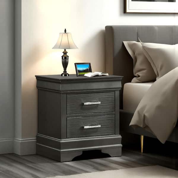 Benjara Jean Dark Gray 2-Drawer 21.3 in. W Nightstand with Curved Frame