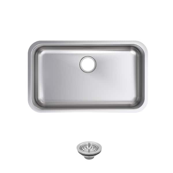 32 in. Undermount Single Bowl 18-Gauge Stainless Steel Kitchen Sink with Strainer