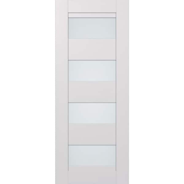 Della 28 in. W x 80 in. No Bore 4-Lite Solid Core Frosted Glass Bianco Noble Finished Wood Composite Interior Door Slab
