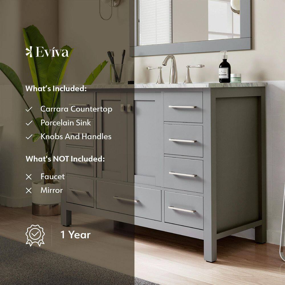 Elegant Aberdeen 42" Transitional Gray Vanity with White Carrara Marble Top
