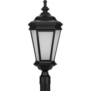 Crawford 1-Light Textured Black Outdoor Post Lantern with Etched Glass Shade New Traditional Coastal