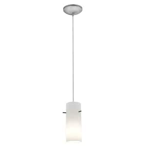 Cylinder 1-Light Brushed Steel Metal Pendant with Opal Glass Shade