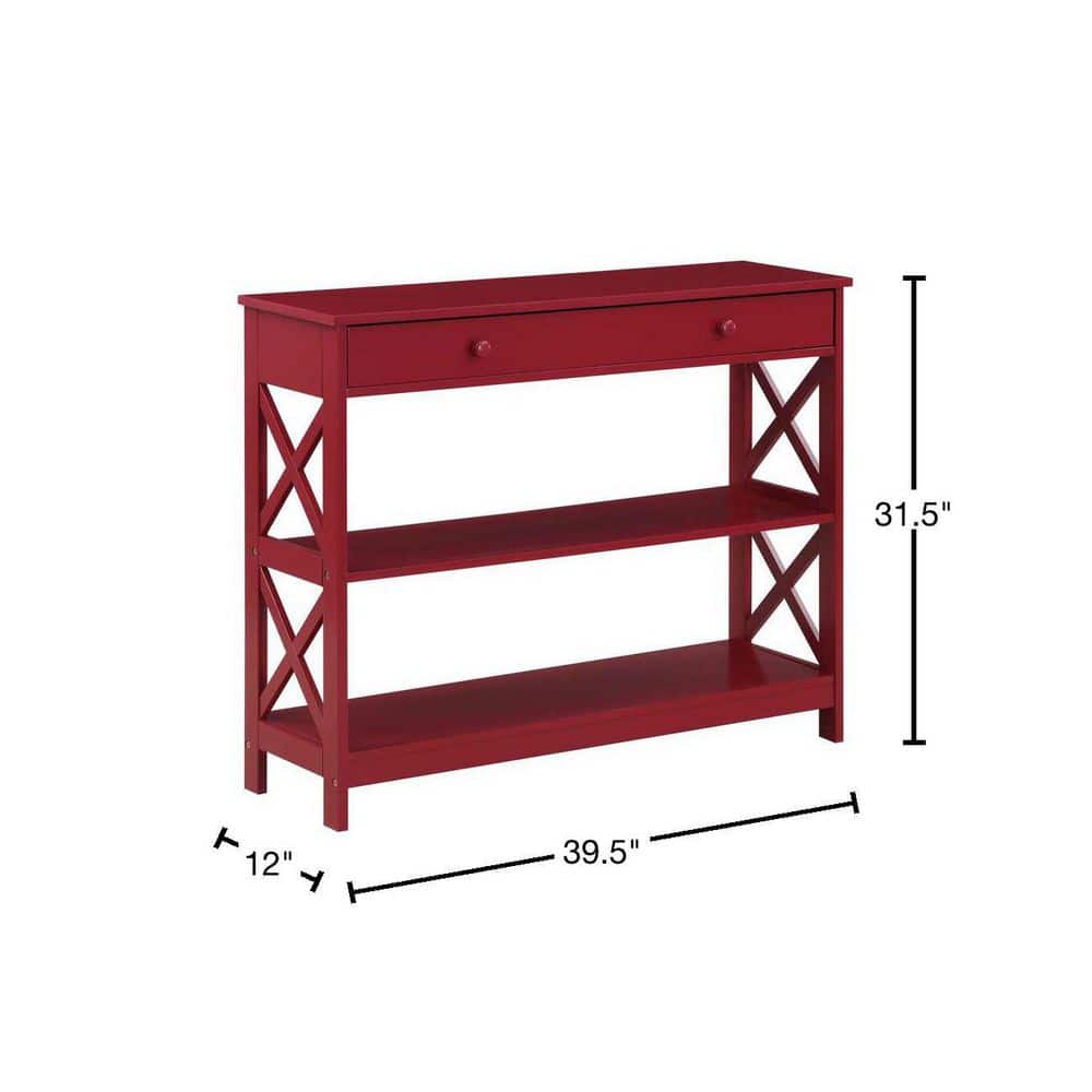 Cranberry Red Wood Console Table with Storage Shelves