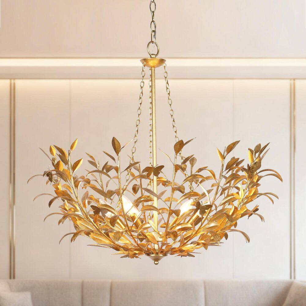 Modern Luxe 6-Light Vintage Goldleaf Floral Bowl Chandelier Handcrafted Inverted Chandelier for Dining Room Foyer price history on PriceWatchPro