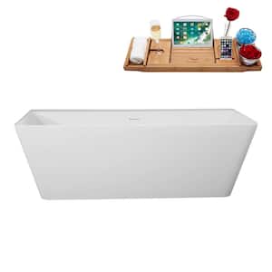 67 in. x 32 in. Acrylic Freestanding Soaking Bathtub in Glossy White With Glossy White Drain, Bamboo Tray