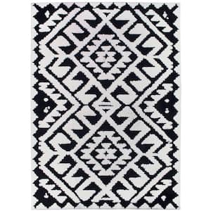 Geometric Aztec Moroccan Black and White 5 ft. x 7 ft. Shag Accent Rug