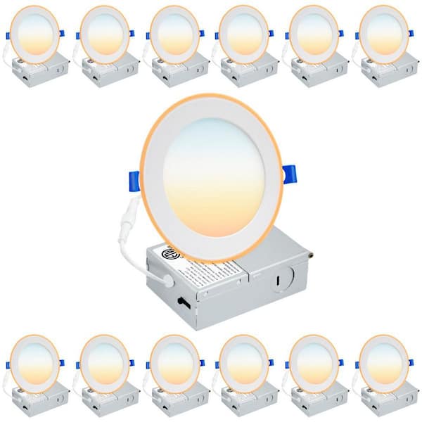 6 in. 2700K/3000K/3500K/4000K/5000K Selectable Canless Dimmable w/Night Light Integrated LED Recessed Light Kit-12PCS