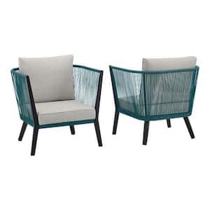 Heather Glen Metal Outdoor Dining Chairs with Stone Gray Cushions (2-Pack)