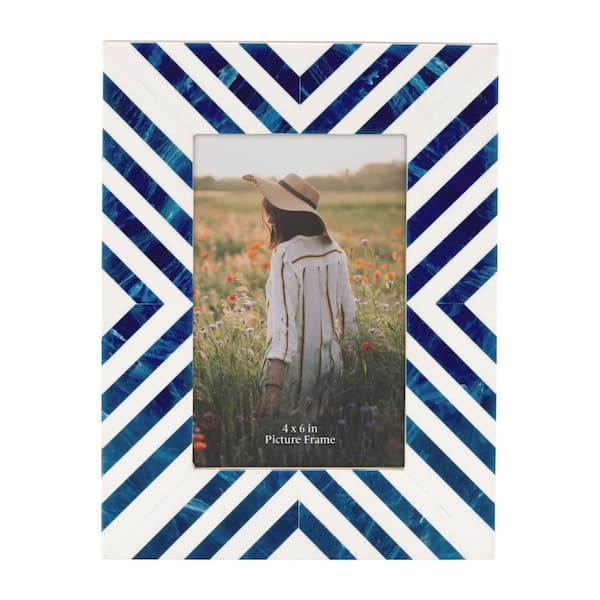 4 in. x 6 in. Blue Resin Chevron Striped Picture Frame