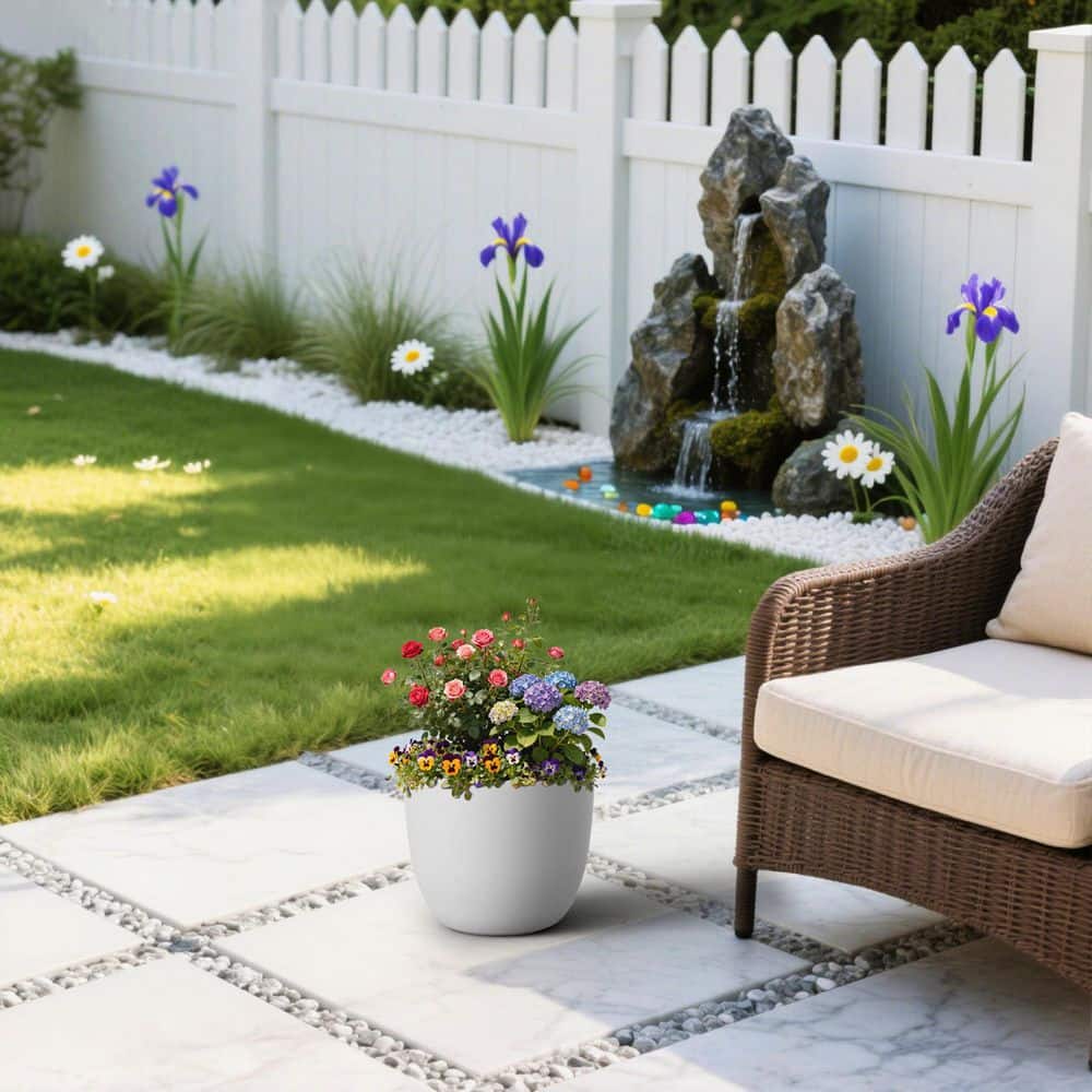 14in. W x 12in. H Tall Round Pearl White Concrete Planter Large Indoor and Outdoor Plant Pot with Drainage Hole price history on PriceWatchPro