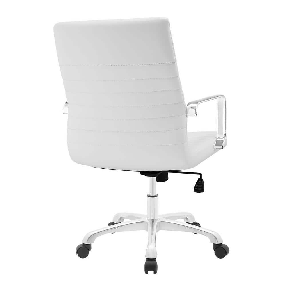 White Ergonomic Vinyl Swivel Office Chair with Fixed Arms