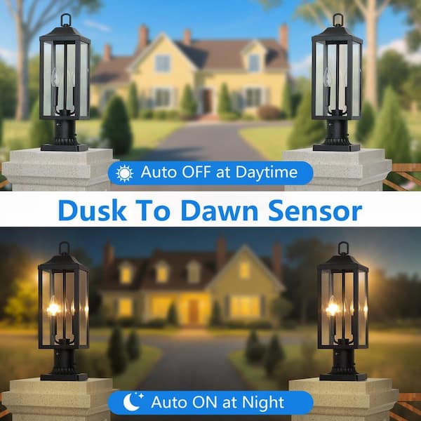 pasentel 20 in. Dusk to Dawn 2-Light Black Metal Hardwired Outdoor