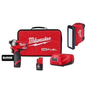 M12 FUEL SURGE 12-Volt Lithium-Ion 1/4 in. Cordless Hex Impact Driver Compact Kit with M12 ROVER Service Light