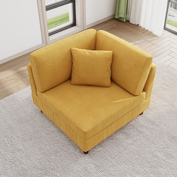 Modern Orange Corduroy Fabric Right Arm Facing Sectional Corner Arm Chair with Wood Legs(Set of 1)