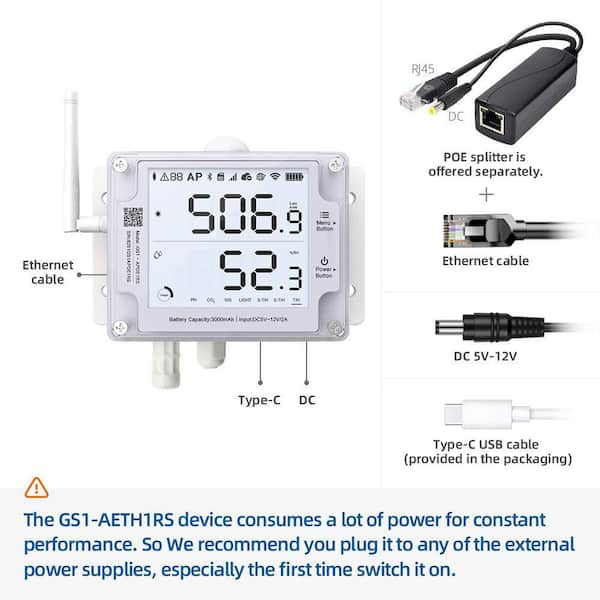 UbiBot GS1-AETH1RS Cloud-based WIFI and Ethernet Temperature Sensor, Wireless  Temperature and Humidity Monitor GS1-AETH1RS - The Home Depot