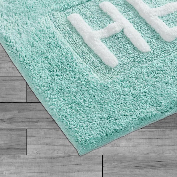 Novelty "Hers" Aqua Blue 21 in. x 34 in. 100% Cotton Bath Rug