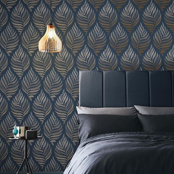 Botanica Midnight Navy Blue Leaves Tropical Paste the Wall Wallpaper