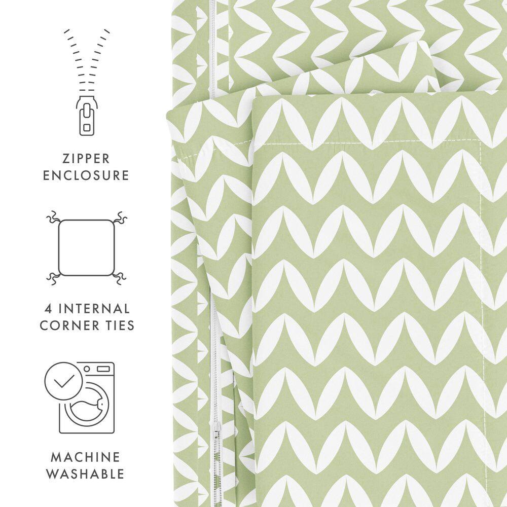 Sage Green Microfiber Twin Duvet Cover Set with Chevron Pattern