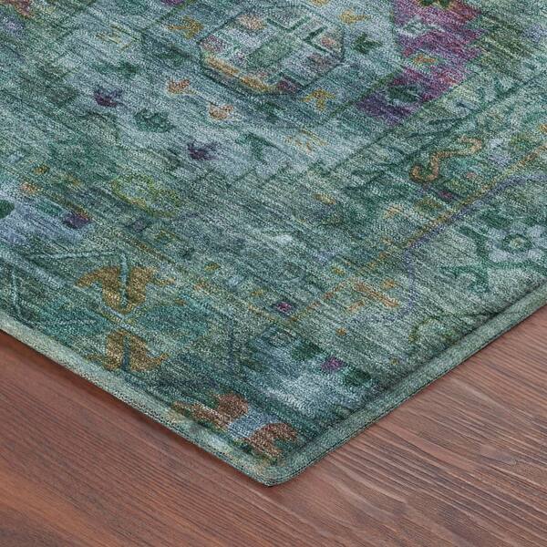 Mayfield Premium Machine Washable Abstract AMF2228 Teal 2 ft. x 7 ft. Runner Rug