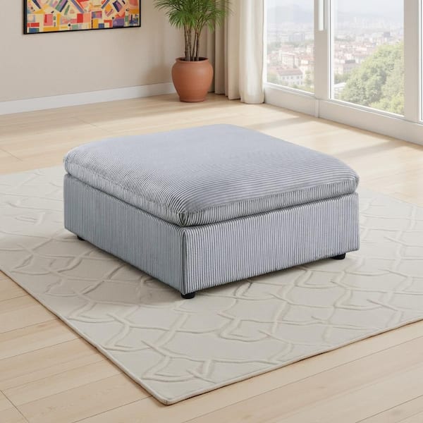 Joana Light Gray Corduroy Rectangular Cocktail Small Ottoman