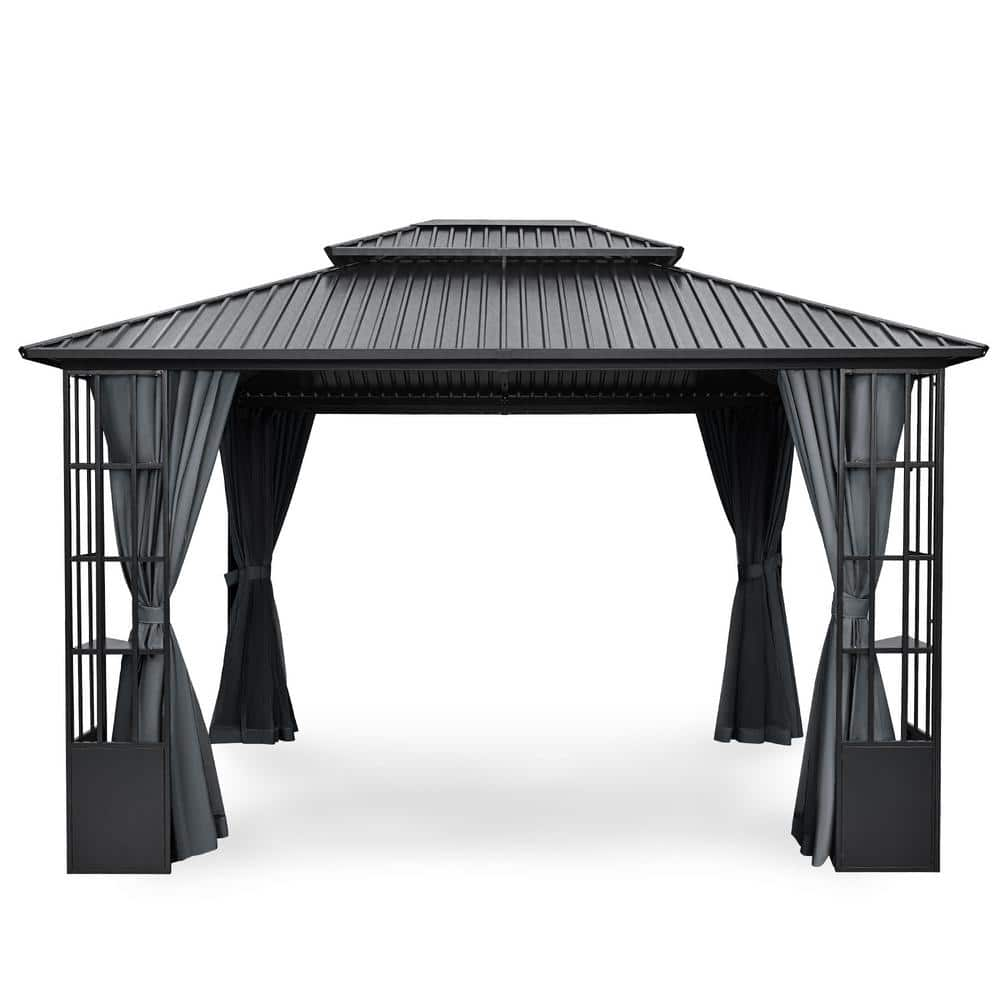 Egeiroslife 10 Ft X 12 Ft Double Roof Hardtop Patio Gazebo With Aluminum Frame Storage Shelf 6653