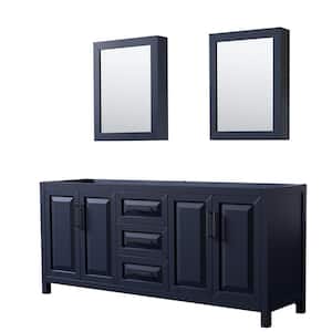 Daria 78.75 in. W x 21.5 in. D x 35 in. H Double Bath Vanity Cabinet without Top in Dark Blue with Med Cab Mirrors