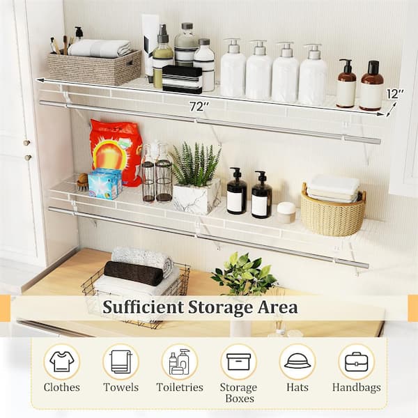 HONEY JOY 72 in. W x 12 in. D Steel Wire Closet Shelf with Hanging