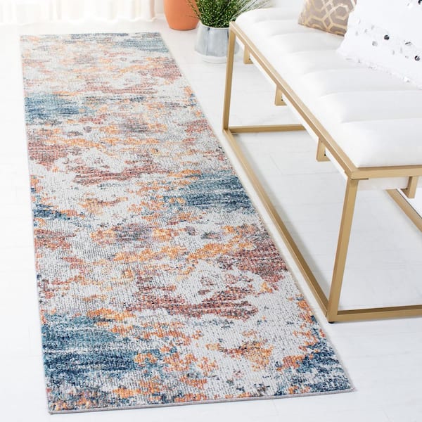 Crystal 2 ft. x 9 ft. Gold/Blue Distressed Abstract Runner Rug