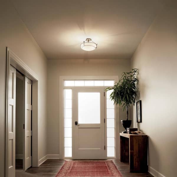 KICHLER Alkire 16.5 in. 3-Light Olde Bronze Hallway Transitional Semi-Flush Mount Ceiling Light with Frosted Glass