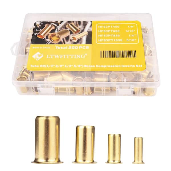LTWFITTING Assortment Kit 1/4 3/8 1/2 5/8 in. OD Compression Inserts, Brass Compression Fittings(Pack of 200)