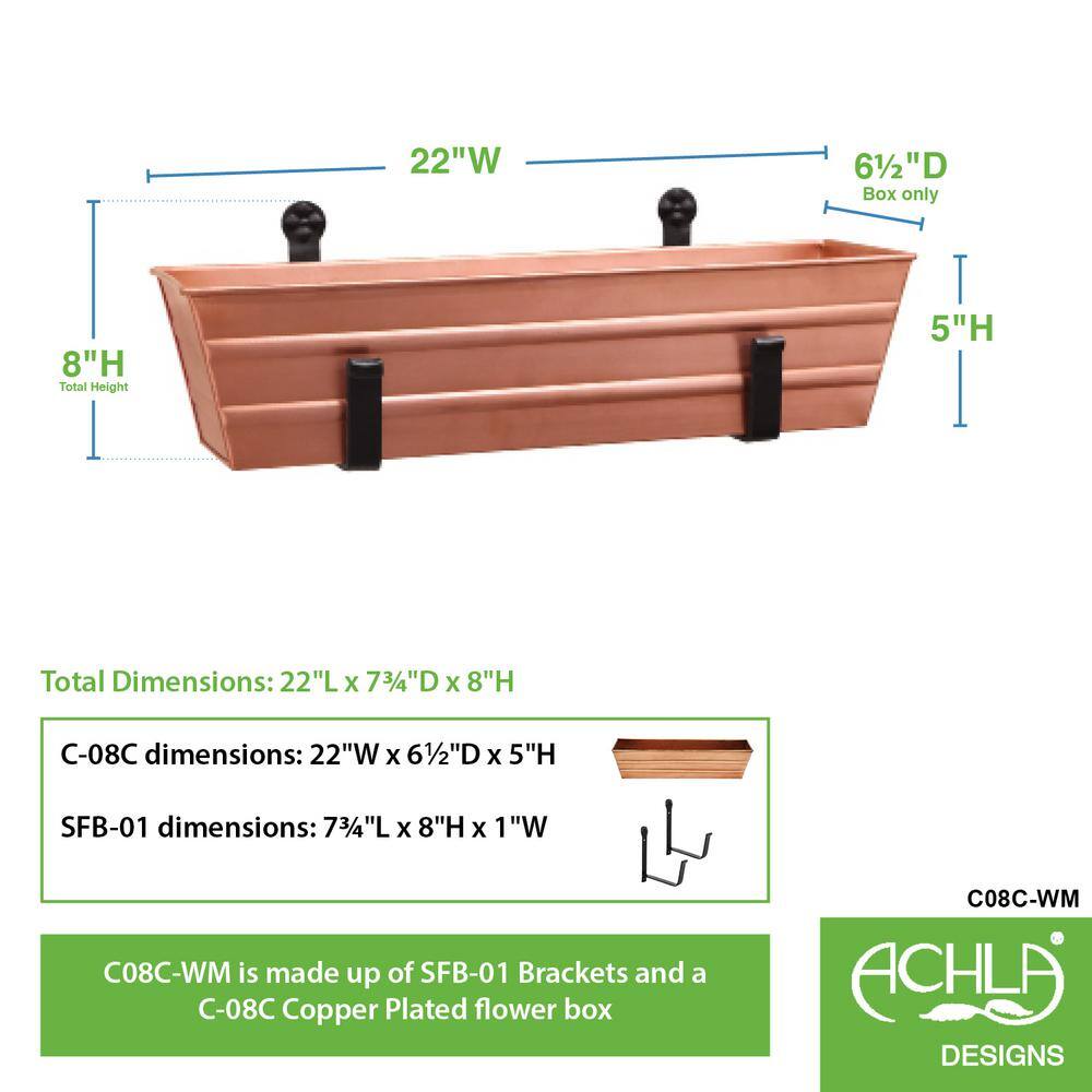 Small Copper Plated Flower Box with Black Wall Brackets