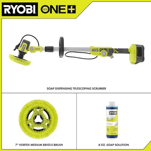 ONE+ 18V Cordless Soap Dispensing Scrubber (Tool Only) with (2) 9 in. VORTEX Medium and Soft Brushes