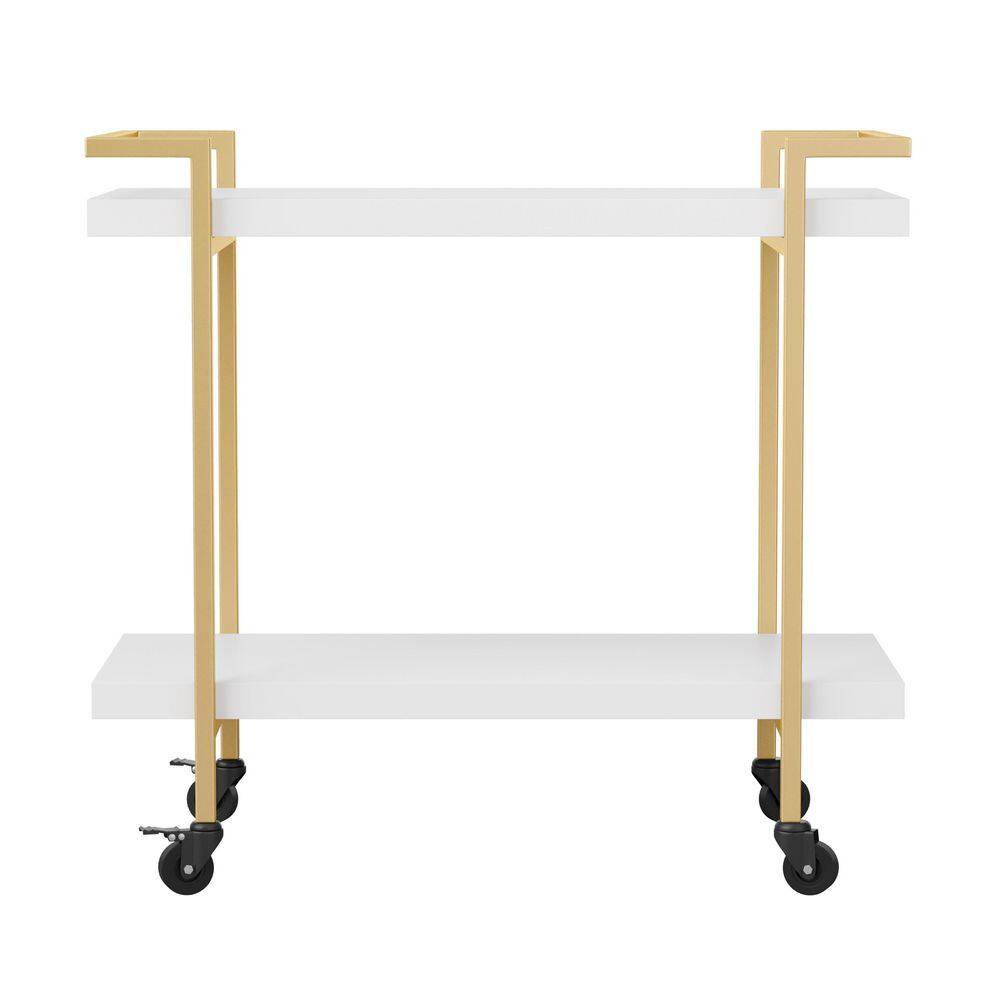 White and Brass 2-Tier Mobile Office Printer Cart