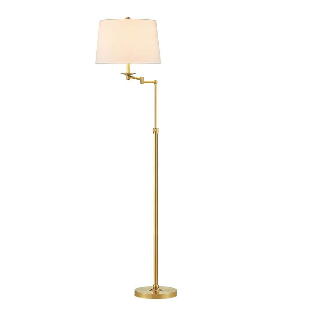 KAWOTI 64.5 in. Antique Brass Height Adjustable Swing Arm Floor Lamp ...