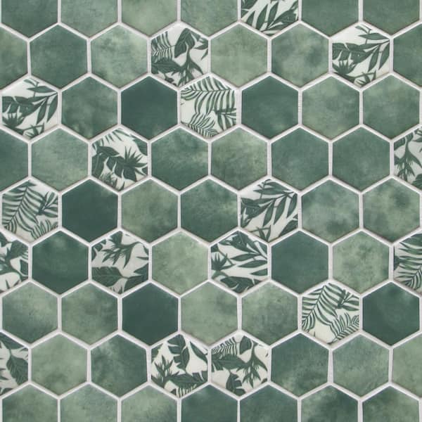 sunwings Concret Green Hexagon 11.7x10.2in. Mosaic Backsplash. Recycled  Glass Cement Looks Floor And Wall Tile (8.33 sq. ft./Box) HEXC-GRE-10 - The  Home Depot