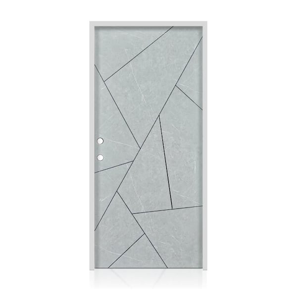 36 in. x 80 in. Right-Hand Gray Steel Prehung Apartment Front Door Slab with Bore Hole