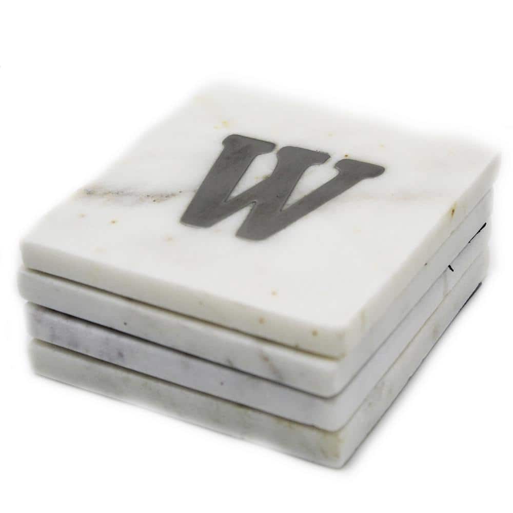 4-Piece White Marble and Steel Monogram 